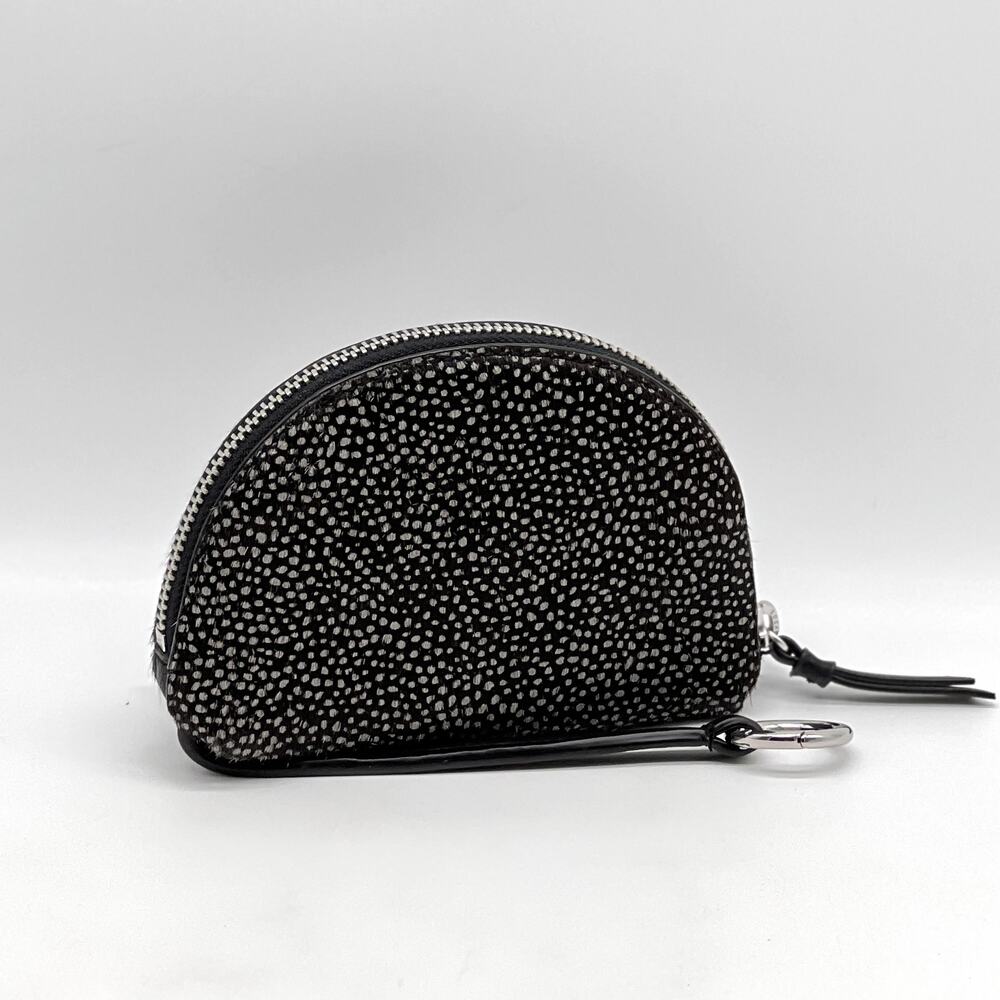 BANANA REPUBLIC Mini Half Moon Organizer Pouch Calf Hair Black Dot Phone Charger